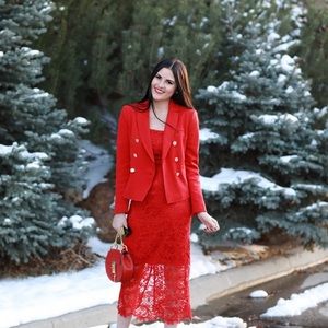 Topshop red lace Midi dress